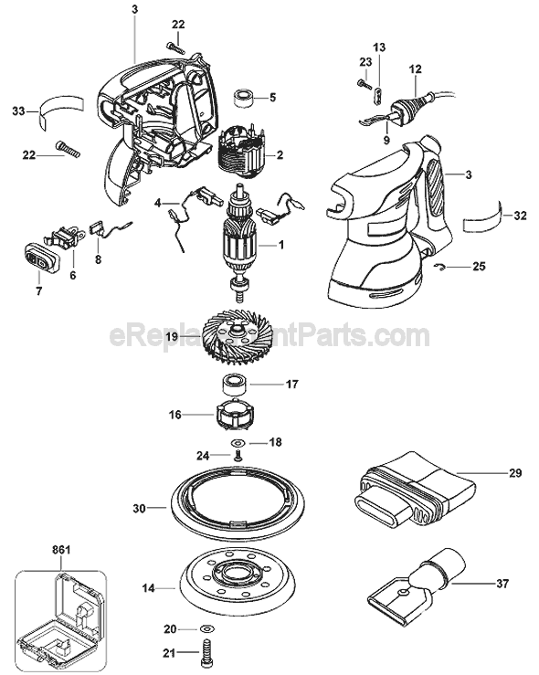 Page A Diagram and Parts List for Type 1 Black and Decker Sander Polisher